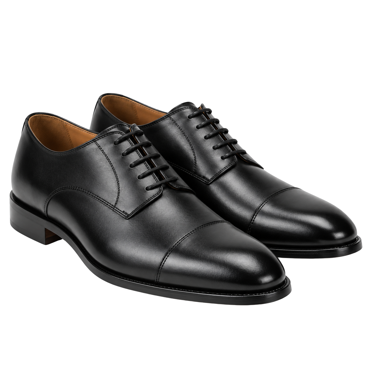 Premium Cap-Toe Leather Derby Shoes – Black | KELLYNGSTON