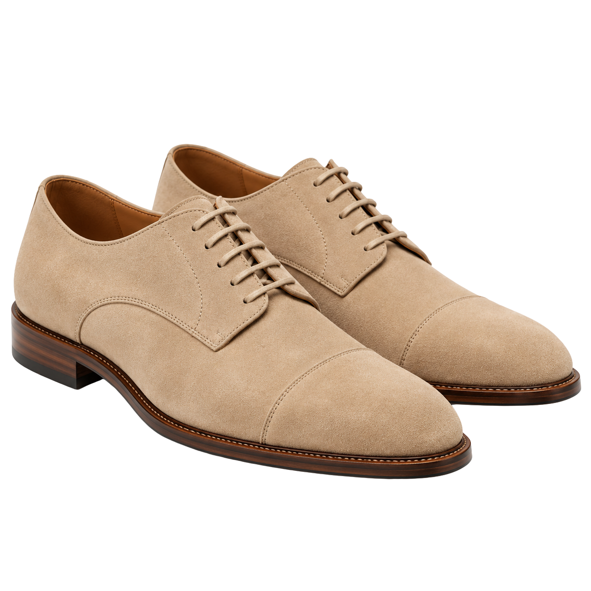 Premium Suede Cap-Toe Derby Shoes – Beige | KELLYNGSTON